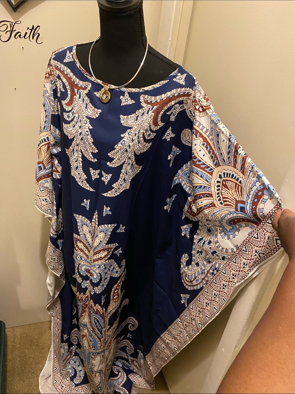E) Navy Blue Paisley Boho Caftan Dress. OXL 
PTP 27 With Bracelets - Picture 4 of 7